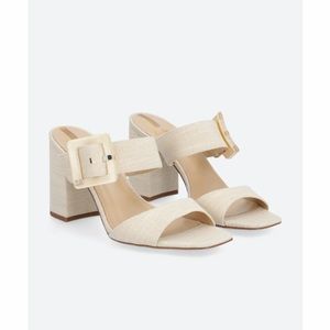 New in Box Sam Edelman Dalton Heeled Sandals Color Sand Linen Size 8.5